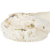 Product Ribbon with fur decorative ribbon cream gold faux fur 25mm 15m