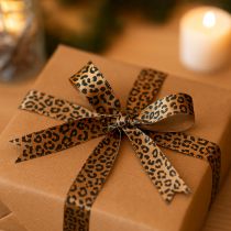 Product Ribbon Leopard Print Silk Ribbon Brown Black 15mm 18m