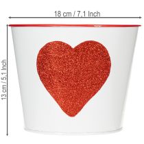 Product White flower pot with red heart, planter, Ø18cm H13.5cm