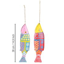Product Colorful wooden fish decoration for hanging red blue assorted 38cm 2pcs
