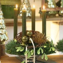 Product Glass Christmas tree baubles, glossy, in olive and silver-grey, 5cm, 24 pieces