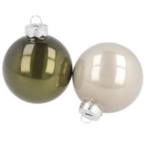 Product Glass Christmas tree baubles, glossy, in olive and silver-grey, 5cm, 24 pieces