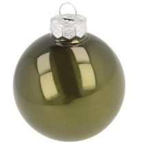 Product Glass Christmas tree baubles, glossy, in olive and silver-grey, 5cm, 24 pieces