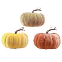 Product Decorative Pumpkins Yellow Beige Reddish Brown Flocked Ø18cm 3 Pcs