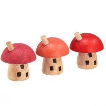 Product Decorative mushrooms wooden house red orange wooden decoration 6×5cm 6pcs