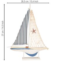 Product Decorative sailboat wood shells white blue L26.5cm H37cm