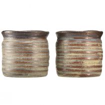 Product Decorative Planter Ceramic Metallic Brown Grey 10.5×10cm 2pcs