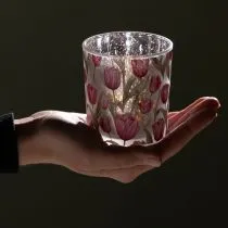 Product Decorative glass lantern with tulip design for springtime home accents, 8cm, 4 pieces.