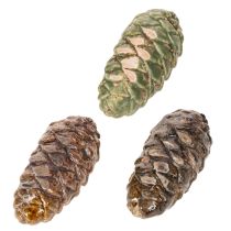 Product Decorative ceramic pine cones, assorted green, yellow, brown, 8.5cm, 6 pieces
