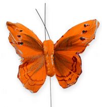 Product Decorative butterfly on wire orange 8cm 12pcs