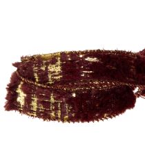 Product Decorative ribbon with fur, faux fur ribbon, Bordeaux gold, 25mm, 15m
