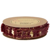 Product Decorative ribbon with fur, faux fur ribbon, Bordeaux gold, 25mm, 15m