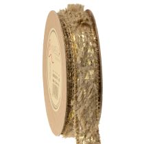 Product Decorative ribbon with fur, faux fur ribbon, brown gold, 25mm, 15m