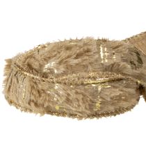 Product Decorative ribbon with fur, faux fur ribbon, brown gold, 25mm, 15m
