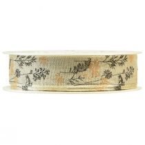 Product Decorative ribbon grasses and leaves linen ribbon natural 25mm 18m
