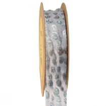 Product Decorative ribbon with fur look and holo effect grey silver 25mm 10m