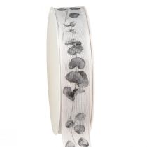 Product Decorative ribbon eucalyptus white grey W25mm L20m