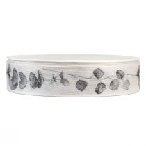 Product Decorative ribbon eucalyptus white grey W25mm L20m