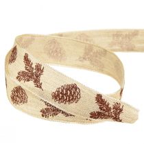 Product Decorative ribbon cone with wire edge cream brown W25mm L18m