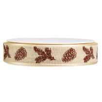 Product Decorative ribbon cone with wire edge cream brown W25mm L18m
