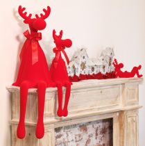 Product Decorative moose figurine, flocked shelf sitter with bow, 80cm