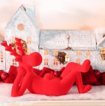 Product Decorative red reindeer figurine, lying down, modern design, 24cm, 2 pieces