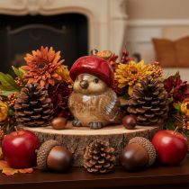 Product Decorative bird figurine with red apple cap, autumn decoration, 13cm