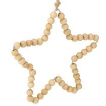 Product Christmas decorations: wooden beads, heart, star, tree, 13cm high, 6 pieces