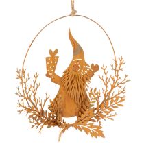 Product Christmas decorative ring, reindeer in a ring, Santa Claus with gift, metal decoration, rusted finish, Ø18cm, set of 2