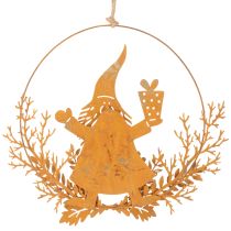 Product Christmas decorative ring, reindeer in a ring, Santa Claus with gift, metal decoration, rusted finish, Ø18cm, set of 2