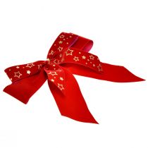 Product Decorative bow 4cm wide Red Christmas bow with golden stars Handmade bow 16×15cm 2pcs