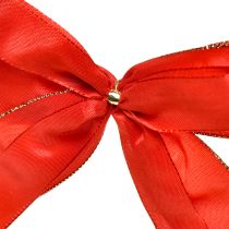 Product Decorative bow, red bow with gold trim – Elegant Christmas decoration, 4cm wide, 15×21cm, 2 pieces