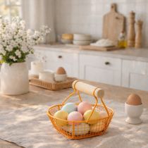 Product Wire basket with wooden handle. Handy design. Ideal for spring decorations, home and office. 17cm, 6 pieces.