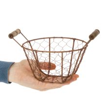 Product Wire basket, metal basket with handle, wood, rust, decorative, Ø18cm