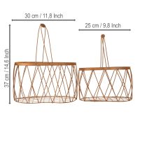 Product Oval wire basket with handle, garden decoration, rust finish, 30/25cm, set of 2