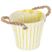 Product Bucket for planting, planter with handles, metal decoration pink/green/yellow shabby chic Ø16.5cm H15cm 3-piece set