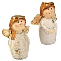 Product Enchanting ceramic angel duo in cream-white with gold accents – 8.6 cm – Heavenly decorative figures – 2 pieces