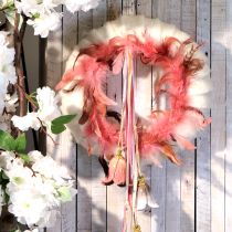 Product Feather wreath made of pheasant feathers decoration in pink Ø20cm 3 pcs