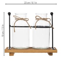 Product Decorative bottle vase, glass and wood, 23x12x19.5cm, 2 pieces