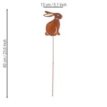 Product Garden stake rabbit for Easter decoration with rusty finish in country style 60cm 4pcs