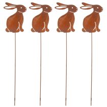 Product Garden stake rabbit for Easter decoration with rusty finish in country style 60cm 4pcs