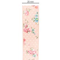 Product Gift ribbon with floral pattern for playful gifts and crafts, 2.5cm wide, 15m long