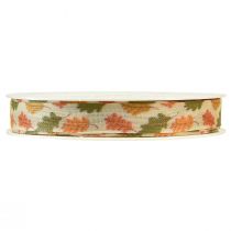Product Gift ribbon autumn fabric ribbon with oak leaves cream 15mm 18m