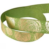 Product Gift ribbon with golden roses Green decorative ribbon 25mm 15m