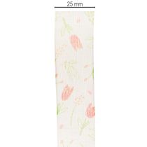 Product Gift ribbon with tulip pattern, creative for special occasions and seasonal decoration, 2.5cm wide, 18m long