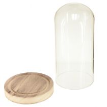 Product Glass bell with wooden base clear natural Ø12cm H21cm