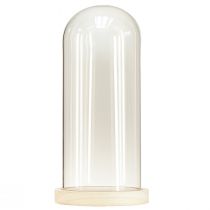 Product Glass dome glass bell with base wood clear Ø14cm H28,5cm