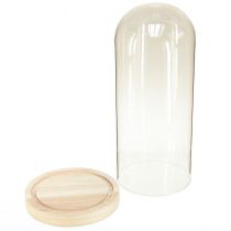 Product Glass dome glass bell with base wood clear Ø14cm H28,5cm