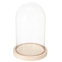 Product Glass bell on wooden tray, glass jar, clear, natural, Ø17cm, H24cm