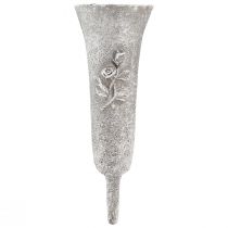 Product Grey grave vase with rose motif, 26cm high, 2 pieces